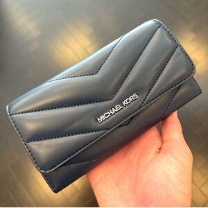 Michael Kors Large Quilted Trifold Wallet Navy Blue